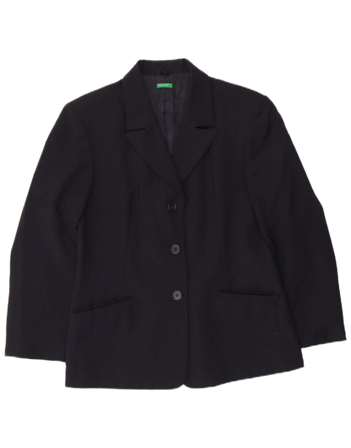Giacca blazer a 3 bottoni da donna Benetton IT 46 Large blu navy in poliestere