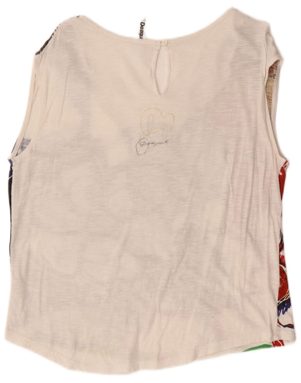 Desigual Gilet grafico da donna Top UK 18 XL Cotone floreale bianco