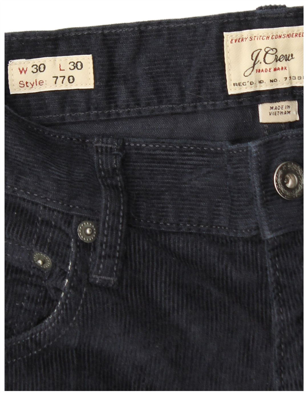 J. CREW Pantaloni dritti da uomo in velluto a coste 770 W30 L30 cotone blu navy