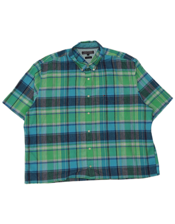 Camicia a maniche corte da uomo Tommy Hilfiger 2XL cotone a quadri verdi
