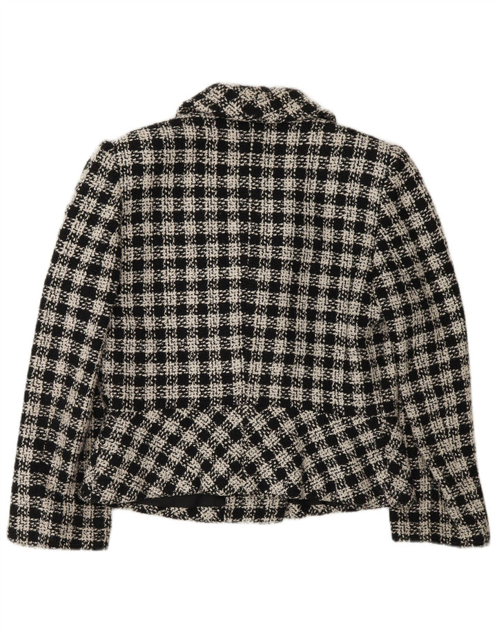 Giacca blazer doppiopetto vintage da donna UK 12 medio nero a quadri