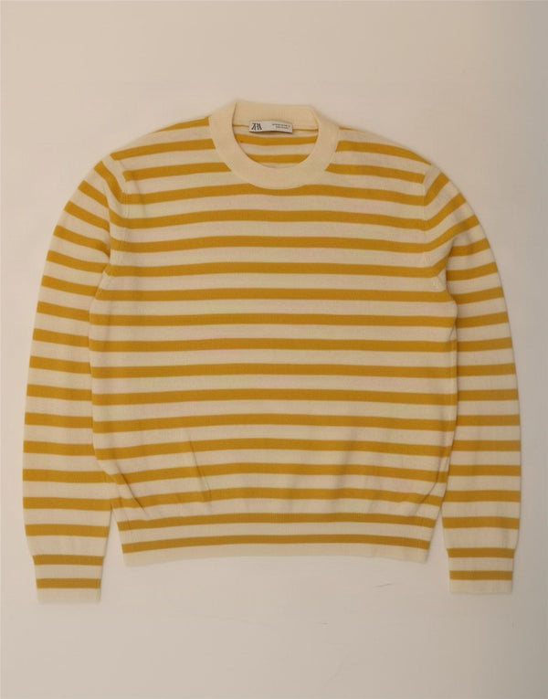 Maglione maglione girocollo da donna Zara UK 14 Poliammide a righe gialle medie