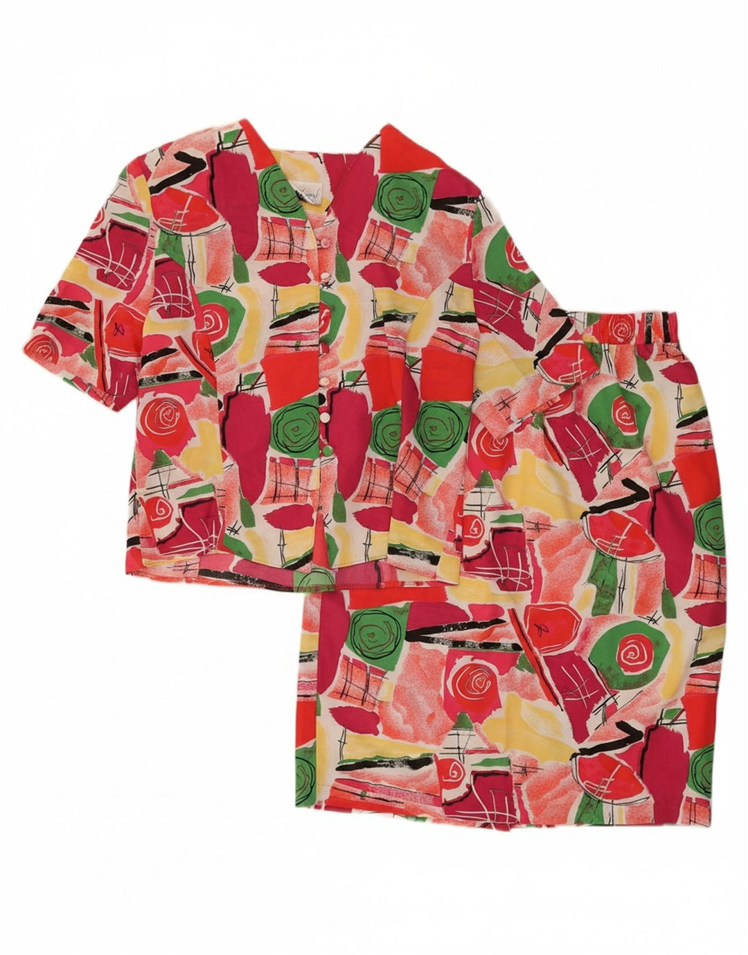 VINTAGE Womens Abstract Pattern 2 Piece Skirt Set UK 16 Large W30  Red