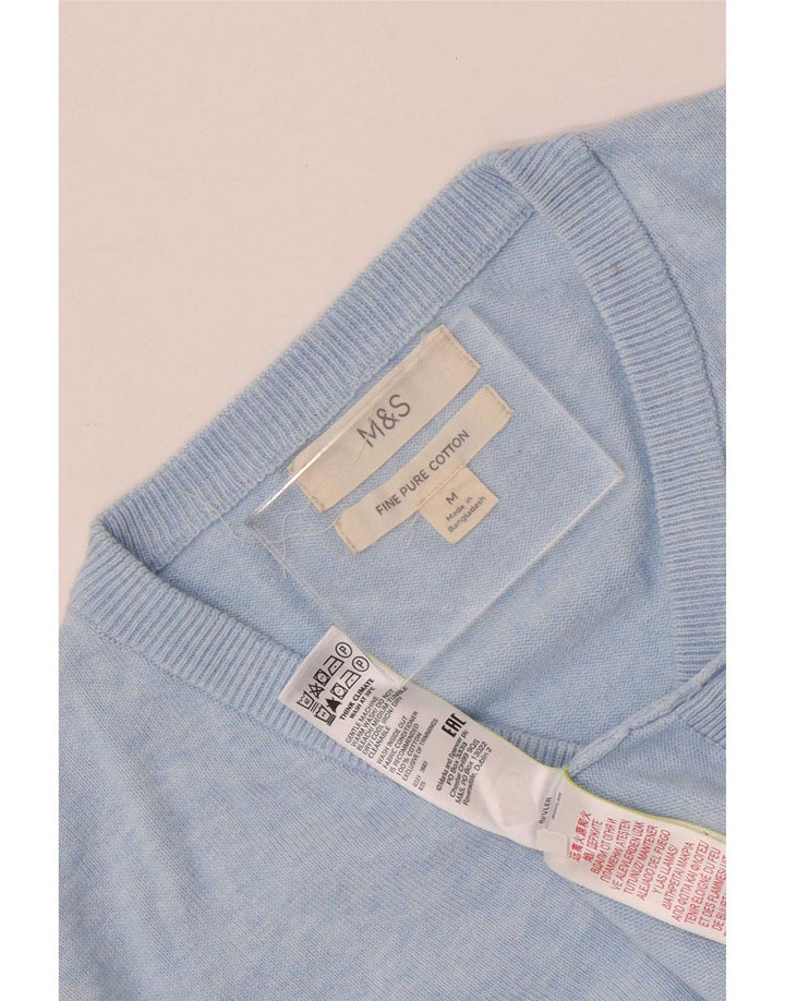 Maglione da uomo con scollo a V Marks & Spencer in cotone blu medio