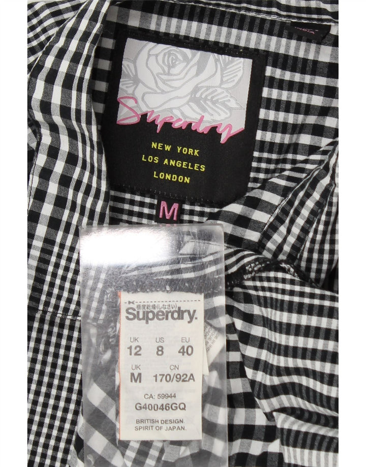 Camicia grafica lunga da donna Superdry UK 12 cotone medio nero a quadri
