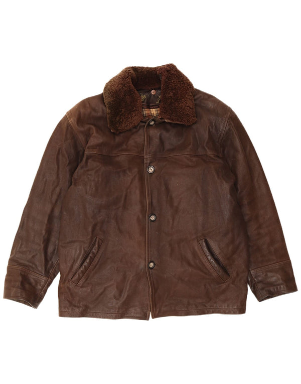 Giacca in pelle da uomo VINTAGE UK 40 grande in pelle marrone