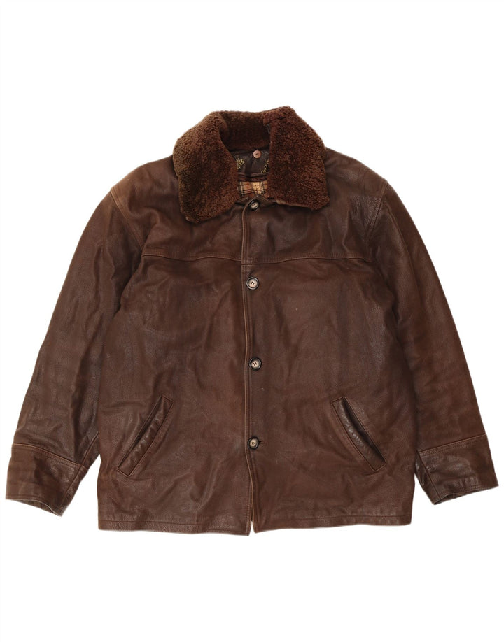 Giacca in pelle da uomo VINTAGE UK 40 grande in pelle marrone
