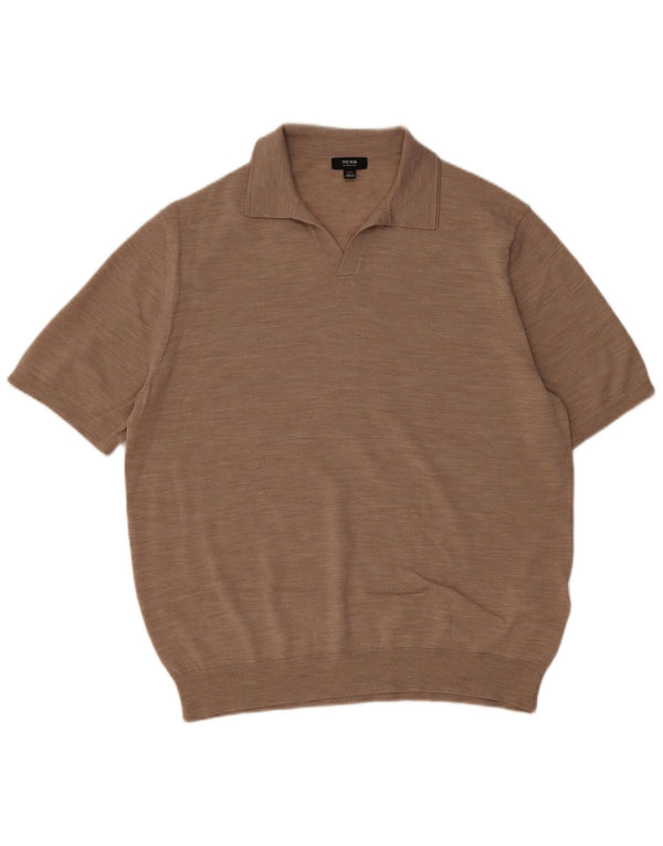 Maglione REISS da uomo a maniche corte con collo a polo 2XL Lana screziata beige