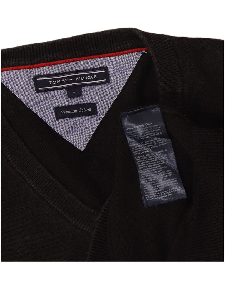 Maglione maglione con scollo a V da uomo Tommy Hilfiger grande cotone nero