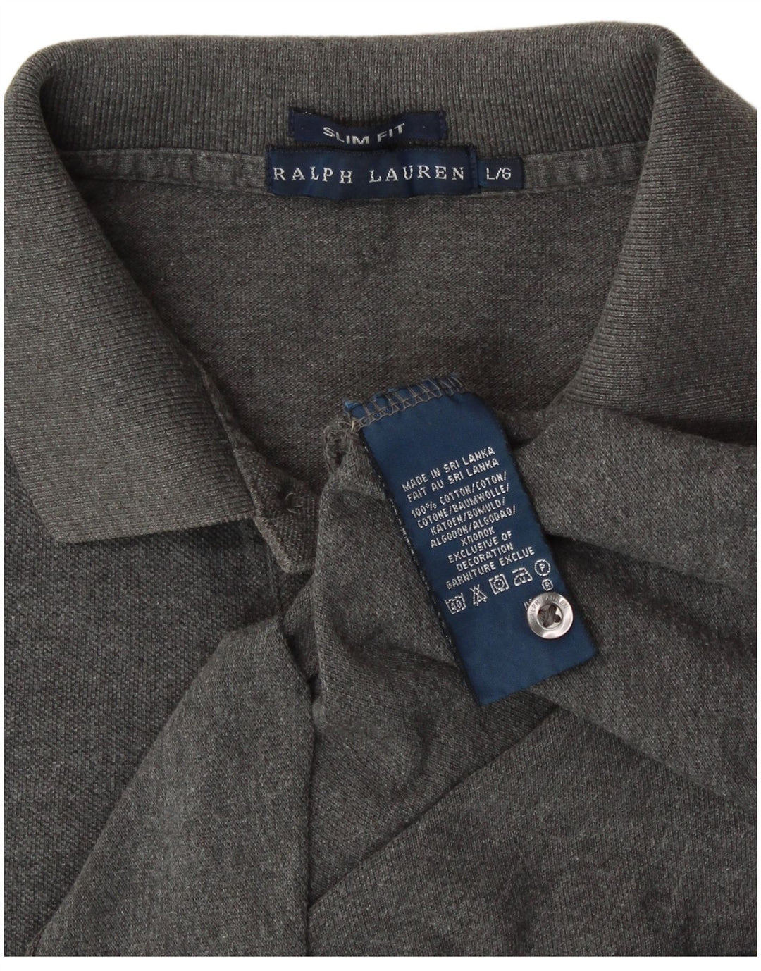 RALPH LAUREN Womens Slim Fit Polo Shirt UK 14 Large Grey Cotton Vintage Ralph Lauren and Second-Hand Ralph Lauren from Messina Hembry 