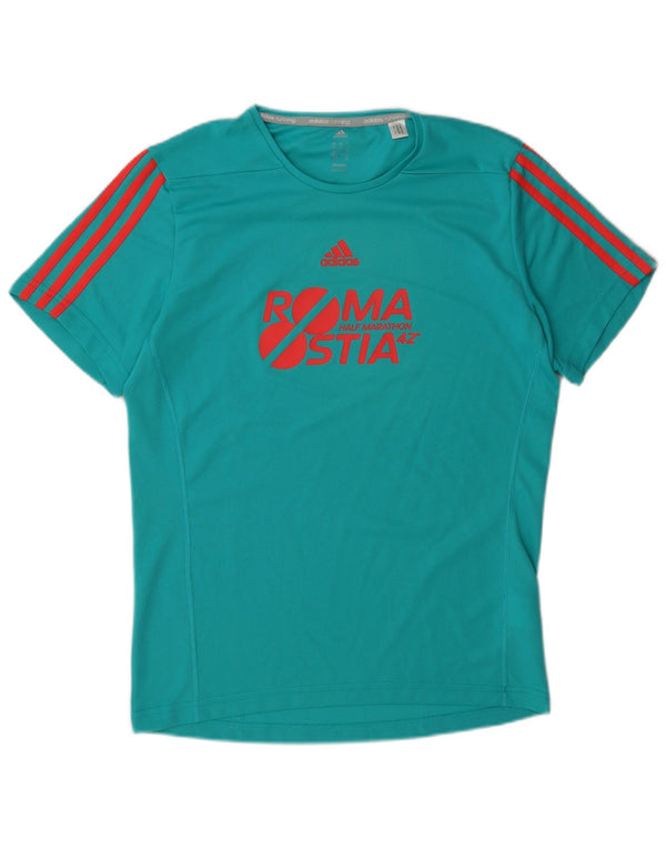 T-shirt grafica Adidas Climalite da uomo, piccola, in poliestere turchese
