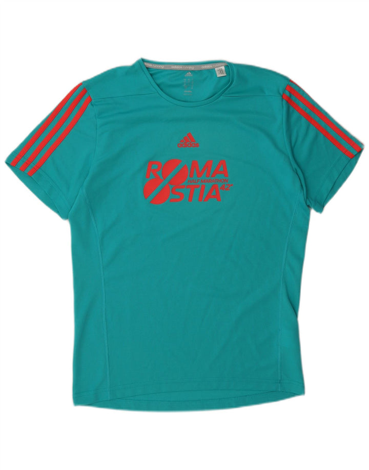 T-shirt grafica Adidas Climalite da uomo, piccola, in poliestere turchese