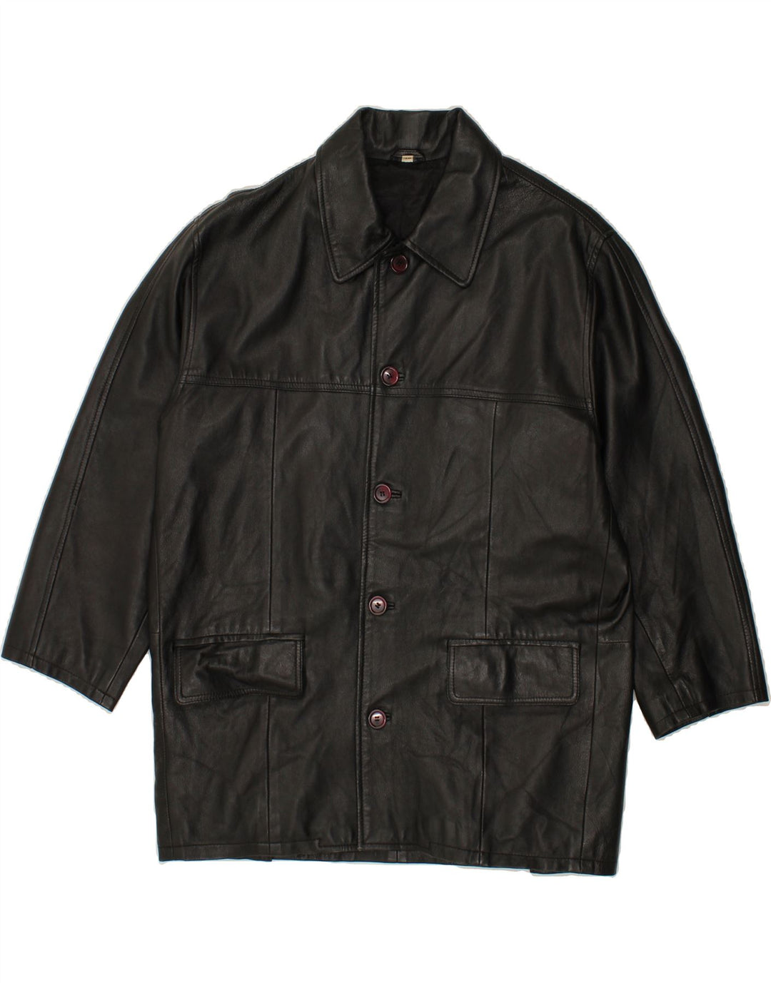 Cappotto in pelle da uomo vestibilità ampia VINTAGE IT 48 Pelle nera media