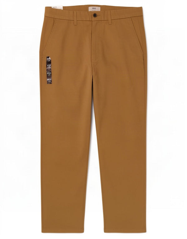 Pantaloni chino larghi da uomo Marks & Spencer W34 L29 cotone beige