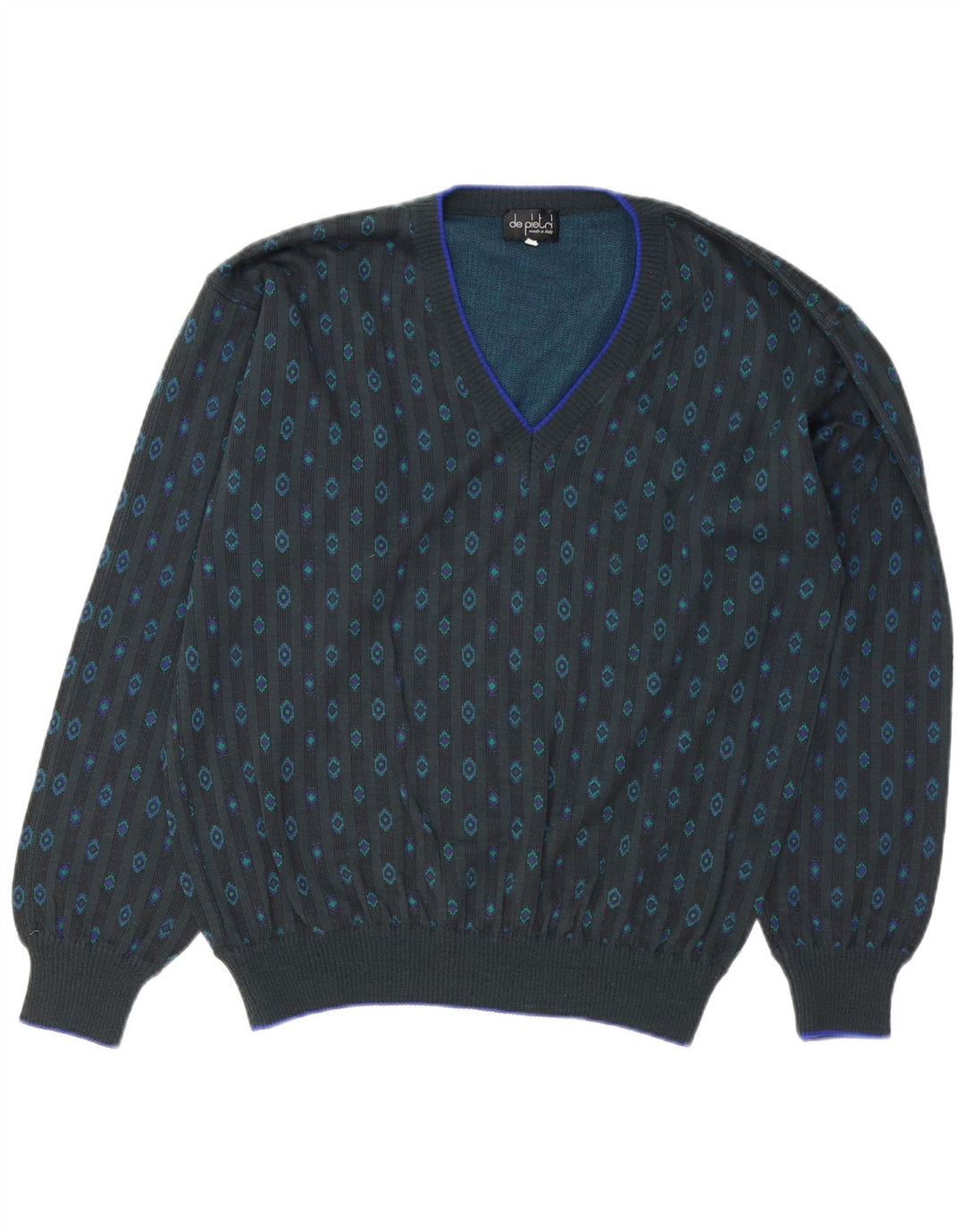 Maglione da uomo con scollo a V De Pietri IT 50 Cotone geometrico grigio medio