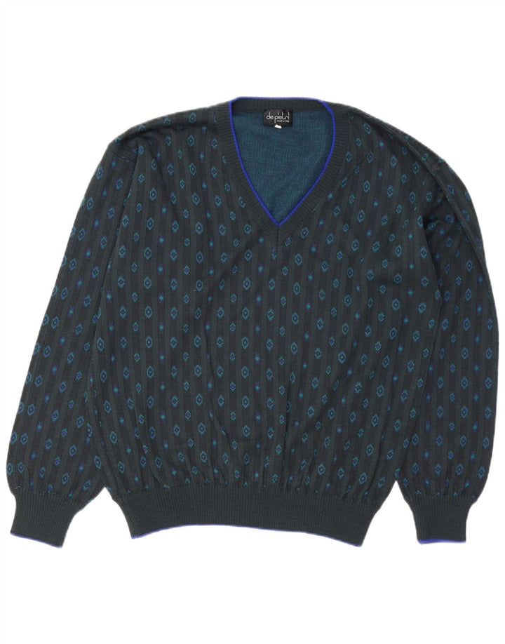 Maglione da uomo con scollo a V De Pietri IT 50 Cotone geometrico grigio medio