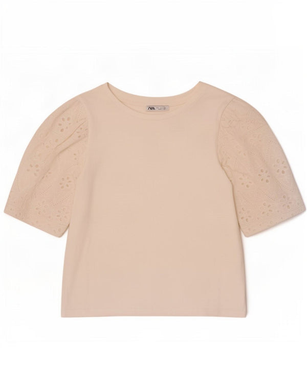 T-shirt corta da donna Zara UK 10 piccola bianca