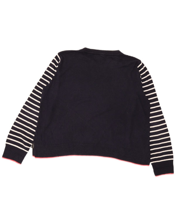 Maglione maglione girocollo con grafica da donna Oasis UK 16 grandi righe blu navy