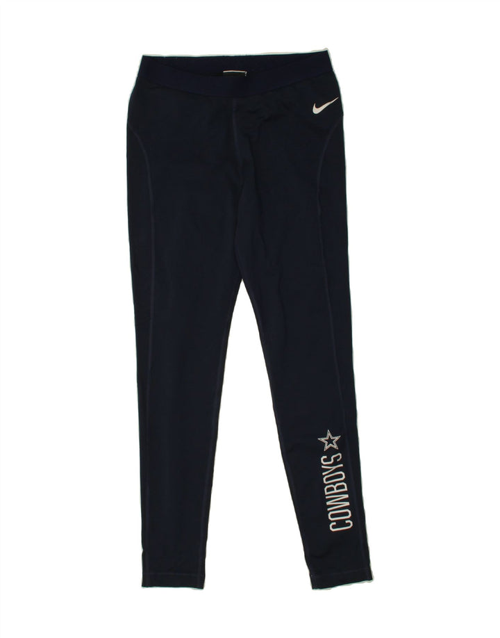 NIKE Womens Cowboy Cut Graphic Leggings UK 14 Large  Navy Blue Polyester Vintage Nike and Second-Hand Nike from Messina Hembry 