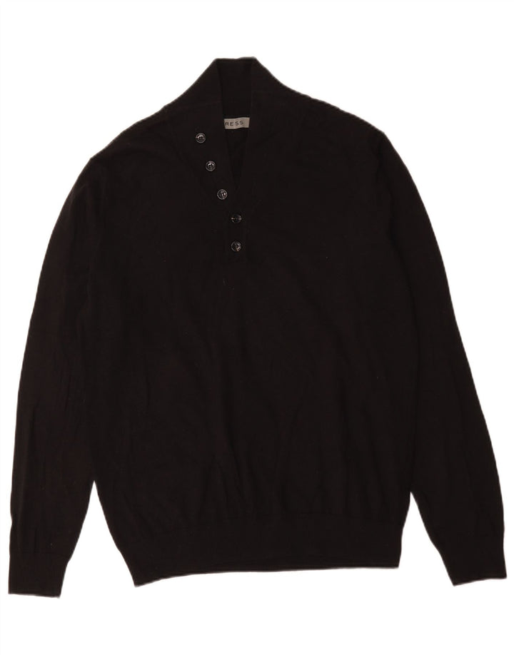 Maglione da uomo Reiss con collo a bottoni, grande cotone nero