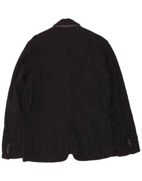 Guess Giacca blazer da uomo a 2 bottoni UK 38 media lana a righe blu navy