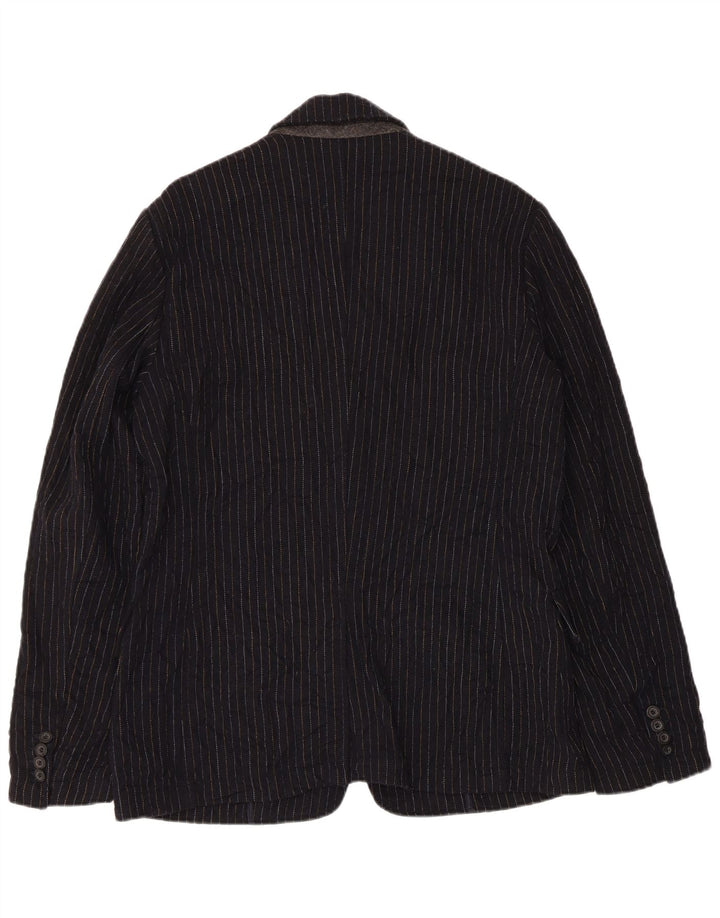 Guess Giacca blazer da uomo a 2 bottoni UK 38 media lana a righe blu navy