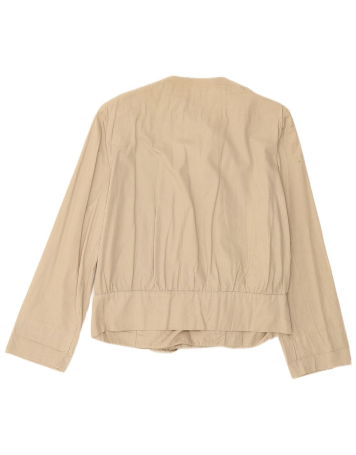 VINTAGE Womens Bomber Jacket UK 12 Medium Beige Cotton