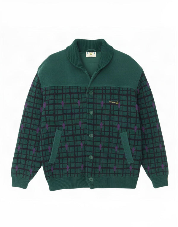 Giacca bomber da uomo in maglia Navigare UK 38 lana a quadri verde medio