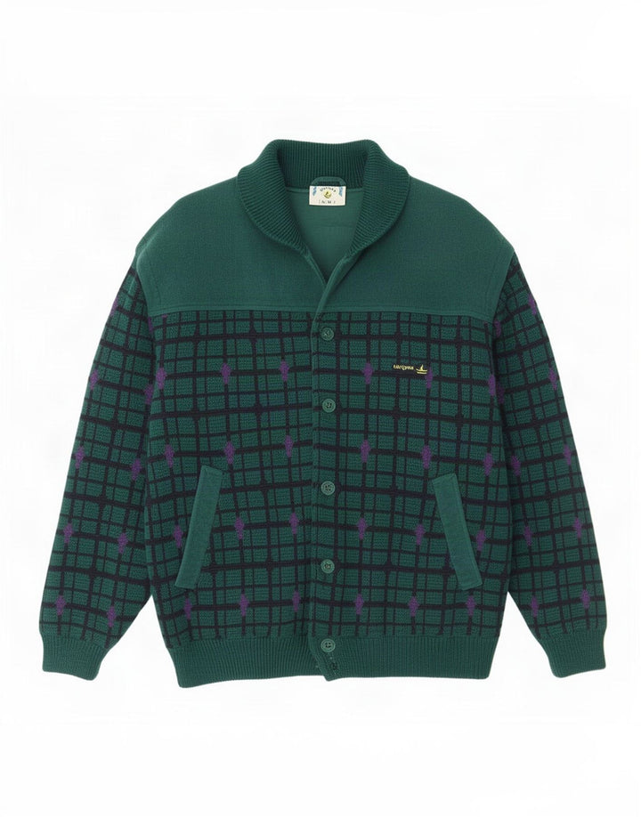 Giacca bomber da uomo in maglia Navigare UK 38 lana a quadri verde medio