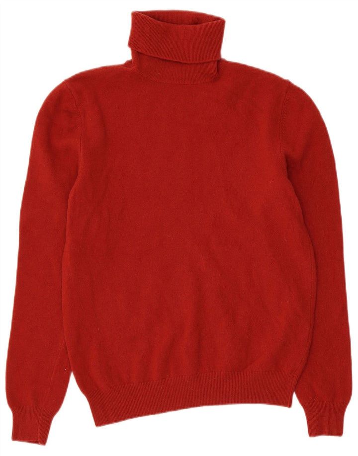 BENETTON Maglione da donna a collo alto con collo alto UK 14 Grande lana vergine rossa