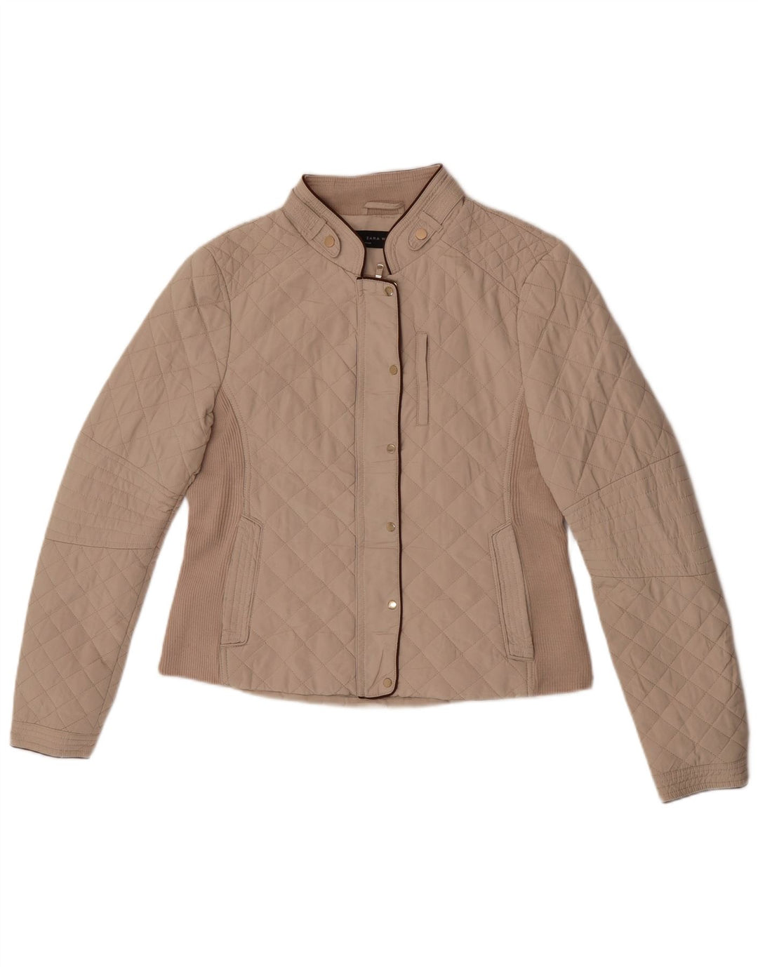 Giacca trapuntata da donna Zara UK 14 grande poliestere beige