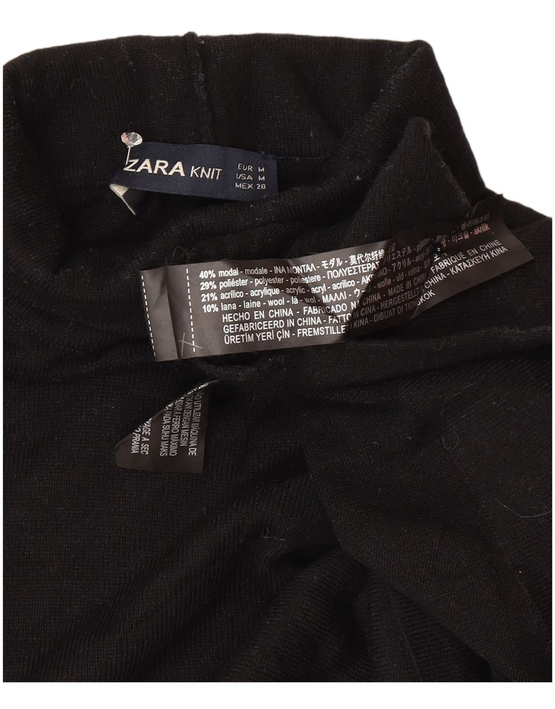 Zara Womens Roll Neck Jumper Sweater UK 14 Medium Black Modal