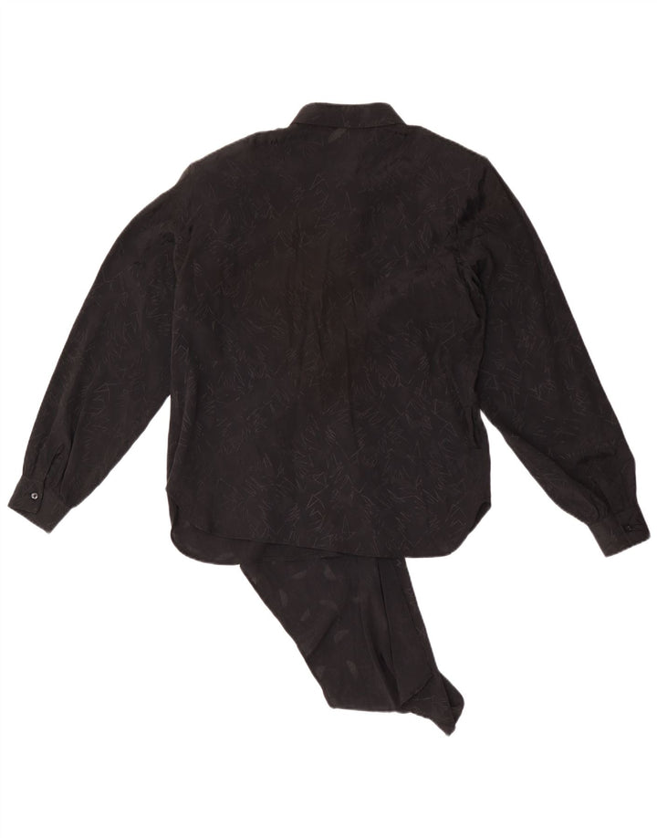 Top camicetta a maniche lunghe da donna vintage IT 44 medio nero geometrico