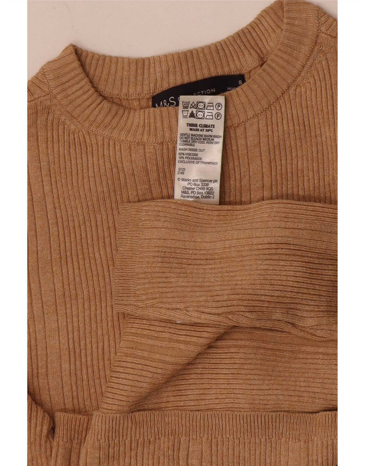 Marks & Spencer Top da donna a maniche lunghe UK 8 Small Beige Viscosa