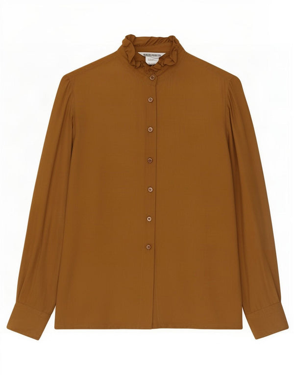 Pancaldi & B Camicia a maniche lunghe da donna Camicetta UK 12 Seta marrone medio