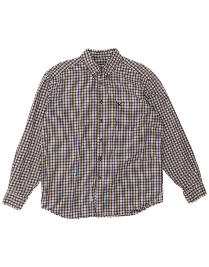 Camicia da uomo in flanella di Eddie Bauer, cotone a quadri blu medio