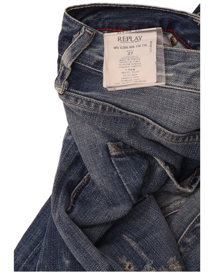 REPLAY Womens Distressed Straight Jeans W27 L28 Navy Blue Cotton