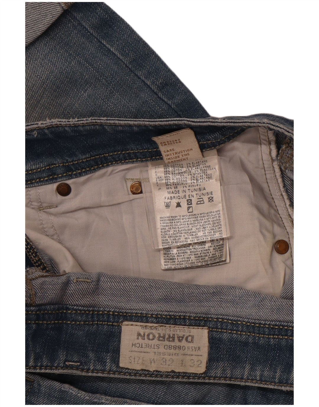 Pantaloncini di jeans affusolati Darron da uomo Diesel W32 cotone blu medio