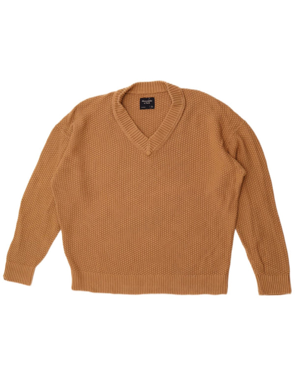 Maglione da uomo con scollo a V Abercrombie & Fitch di grandi dimensioni in cotone marrone