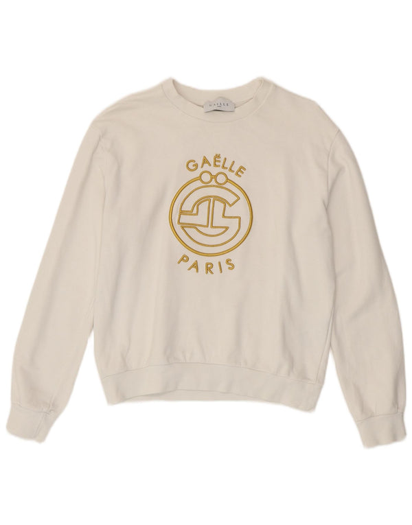 Gaelle Womens Graphic Oversized Sweatshirt Jumper UK 10 Small White Cotton