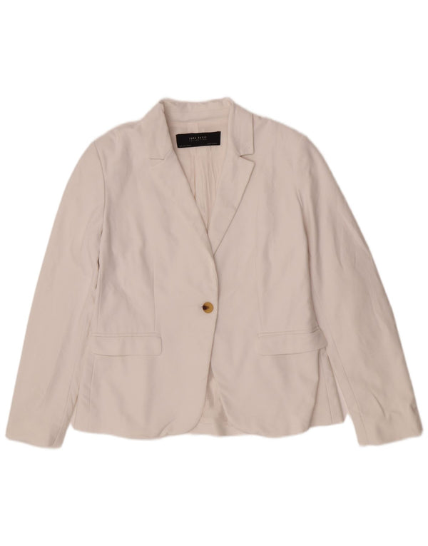 Giacca blazer a 1 bottone da donna Zara UK 14 grande cotone bianco