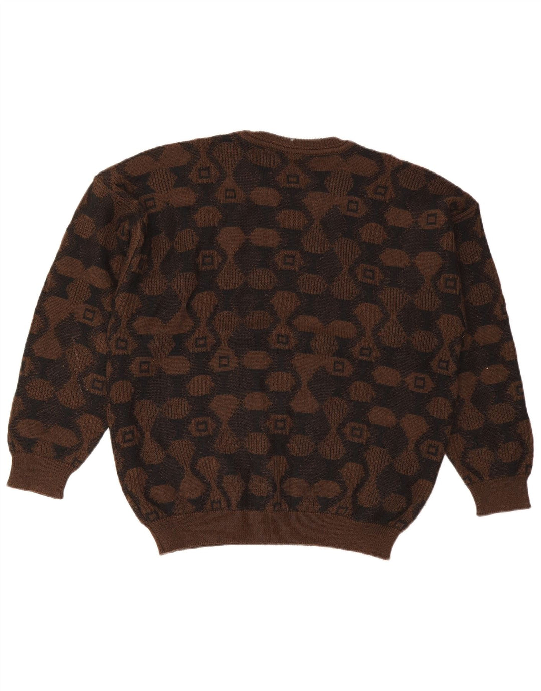 Maglione da uomo girocollo Baffo, grande, marrone, a rombi/acrilico con diamanti