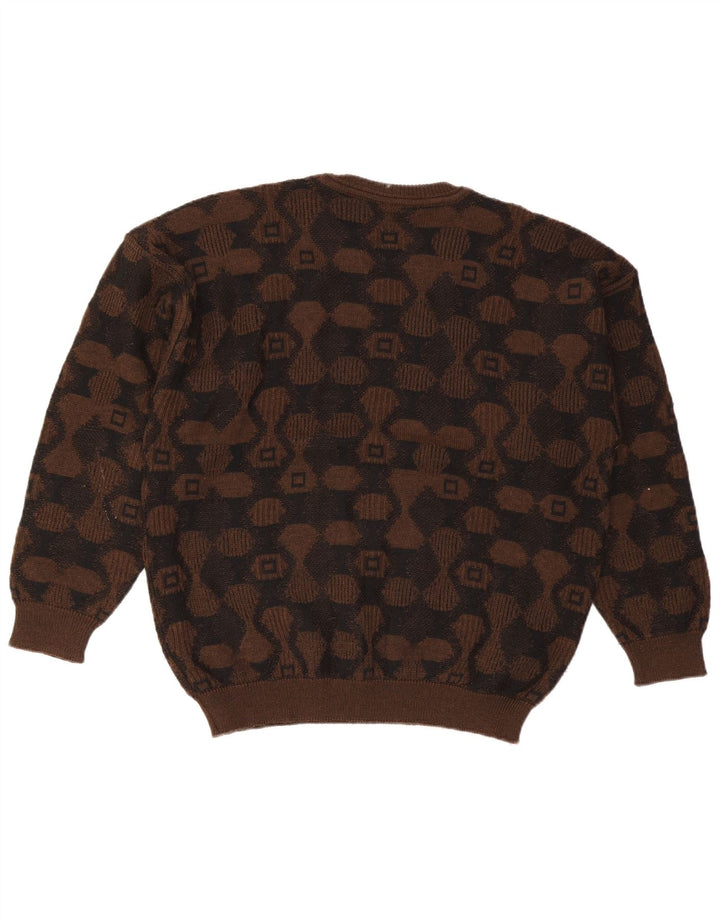 Maglione da uomo girocollo Baffo, grande, marrone, a rombi/acrilico con diamanti