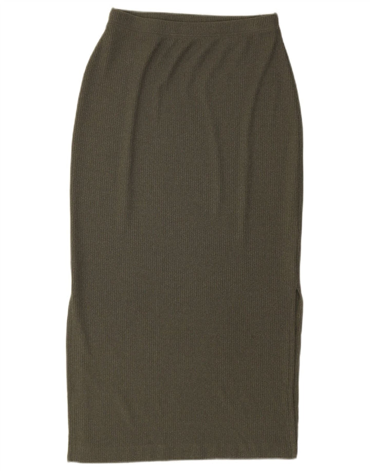 Gonna longuette in maglia da donna Marks & Spencer UK 12 media W28 poliestere kaki