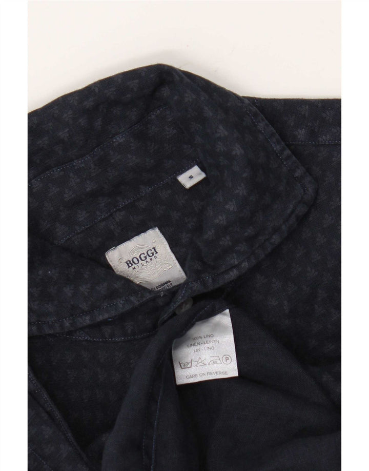 Camicia Milano da uomo Boggi piccola in lino maculato blu navy