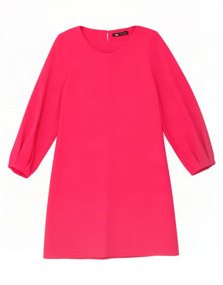 Abito a trapezio con maniche a 3/4 da donna Zara UK 12 Poliestere rosa medio