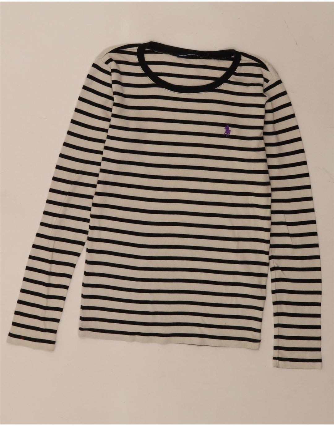Top da donna Ralph Lauren a maniche lunghe UK 12 cotone a righe bianche medie