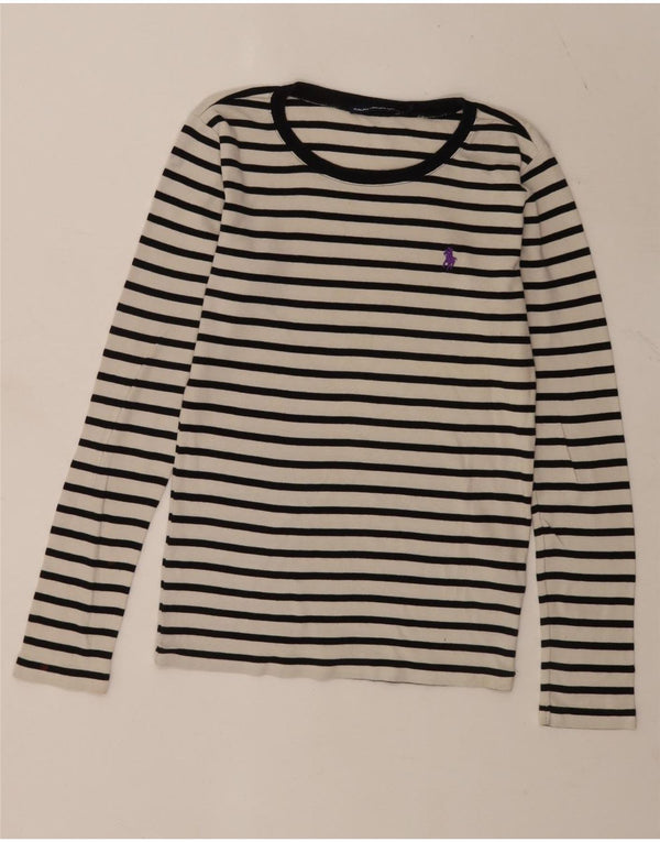 Top da donna Ralph Lauren a maniche lunghe UK 12 cotone a righe bianche medie