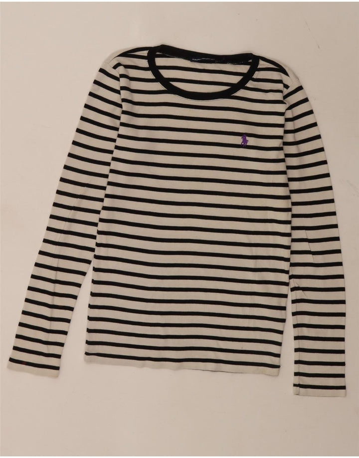 Top da donna Ralph Lauren a maniche lunghe UK 12 cotone a righe bianche medie