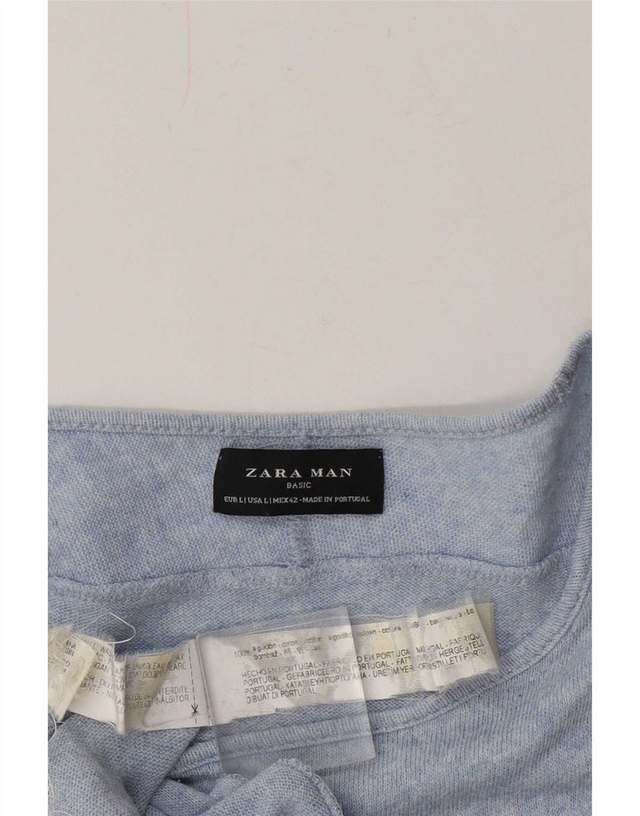Top Zara da uomo a maniche lunghe in cotone puntinato blu grande